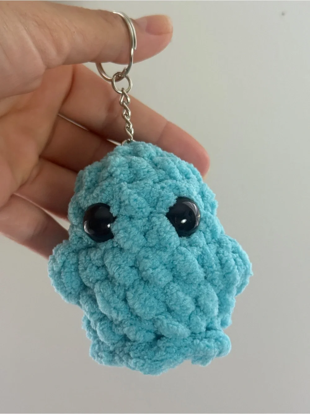 Handmade Blue Crochet Ghost Keychain – 3”